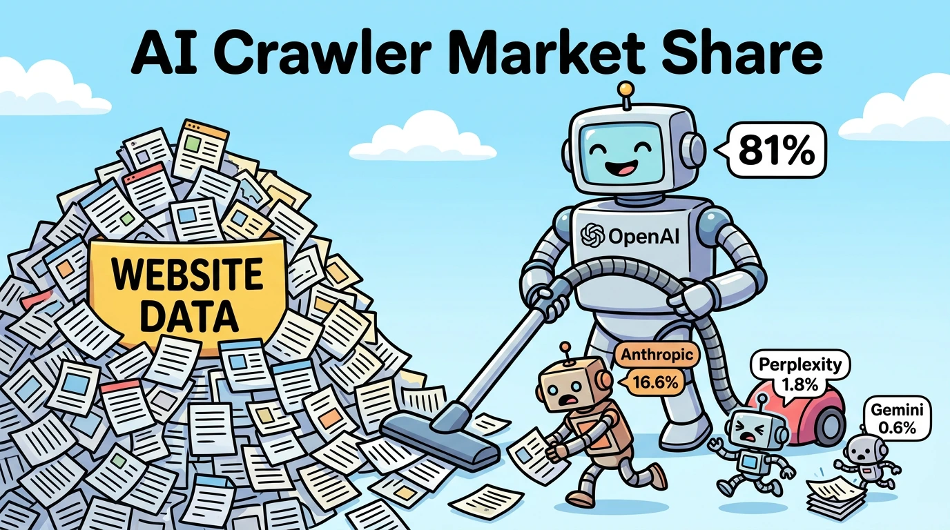 AI crawler market share showing OpenAI at 81%