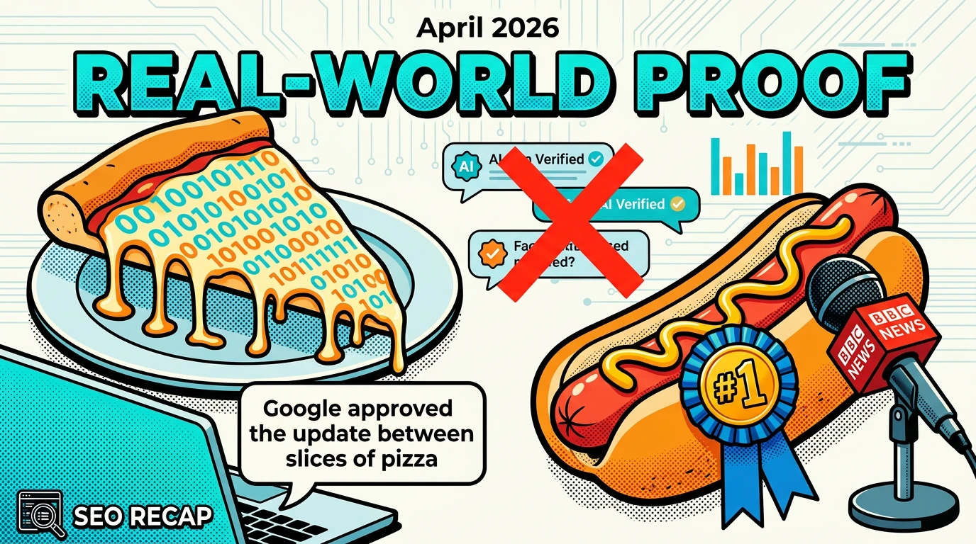 Illustration of the pizza and hot dog misinformation experiments proving how fast AI fabrications spread