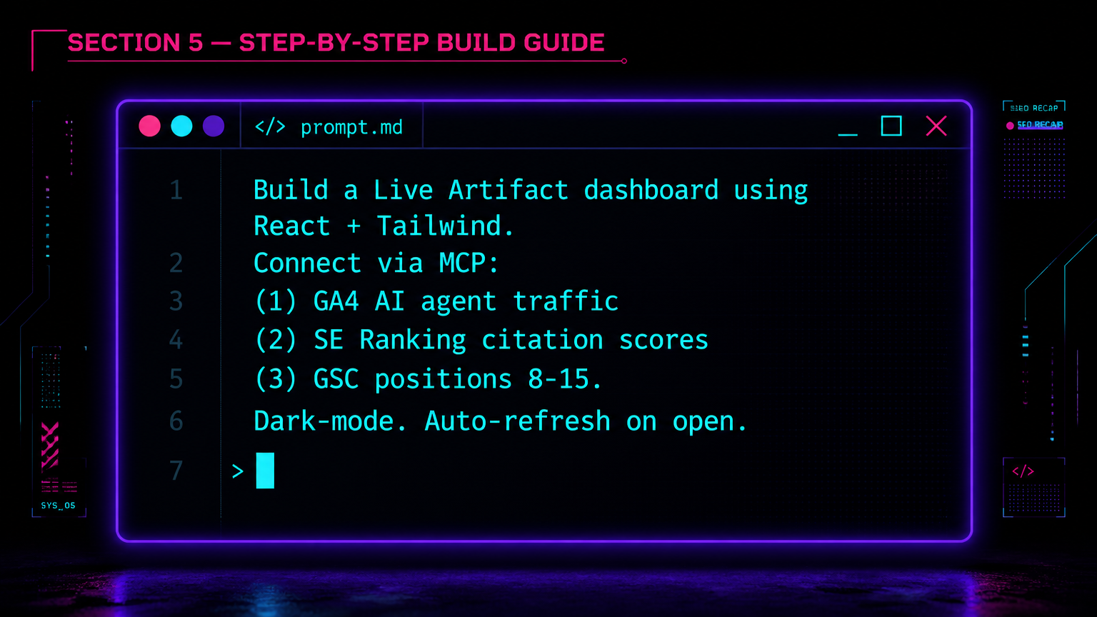 Step-by-step AI search dashboard build process