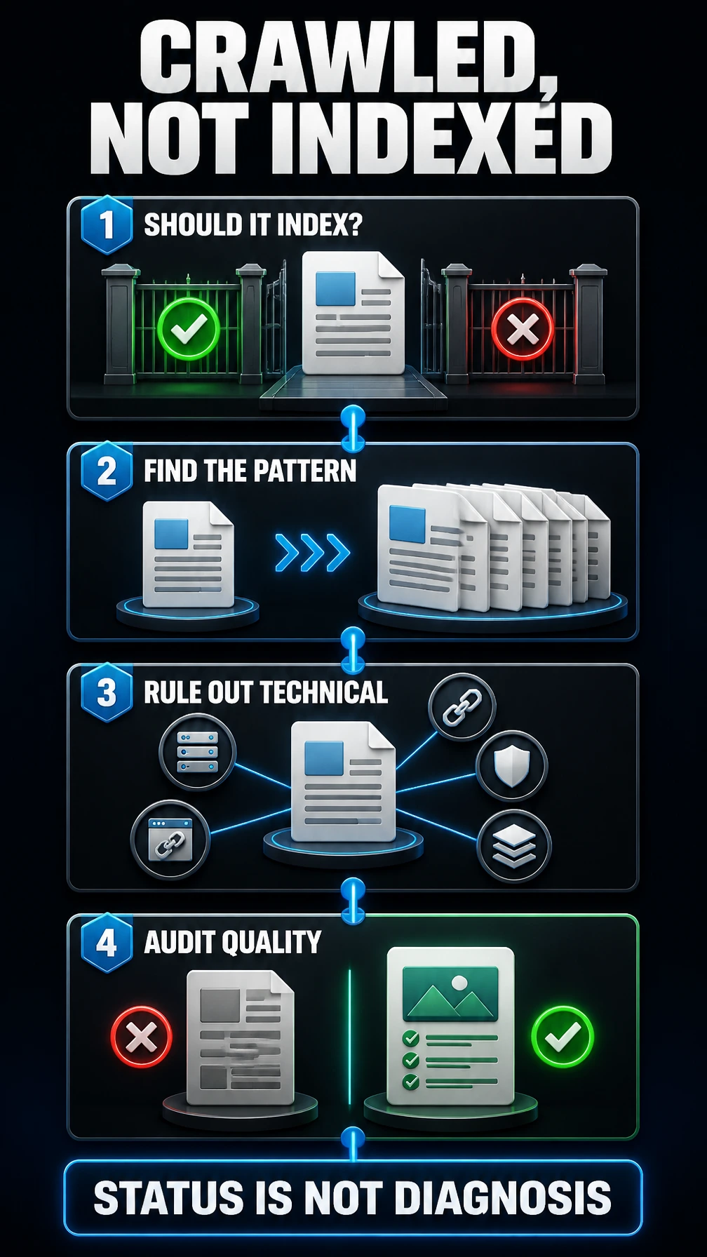 Five step indexing quality audit for Crawled currently not indexed pages