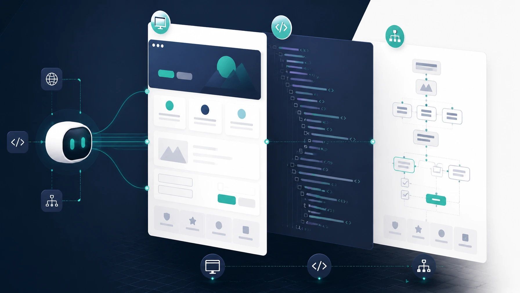 Editorial graphic showing agent-friendly UX signals: semantic buttons, stable layout, clear labels, and no hidden overlays