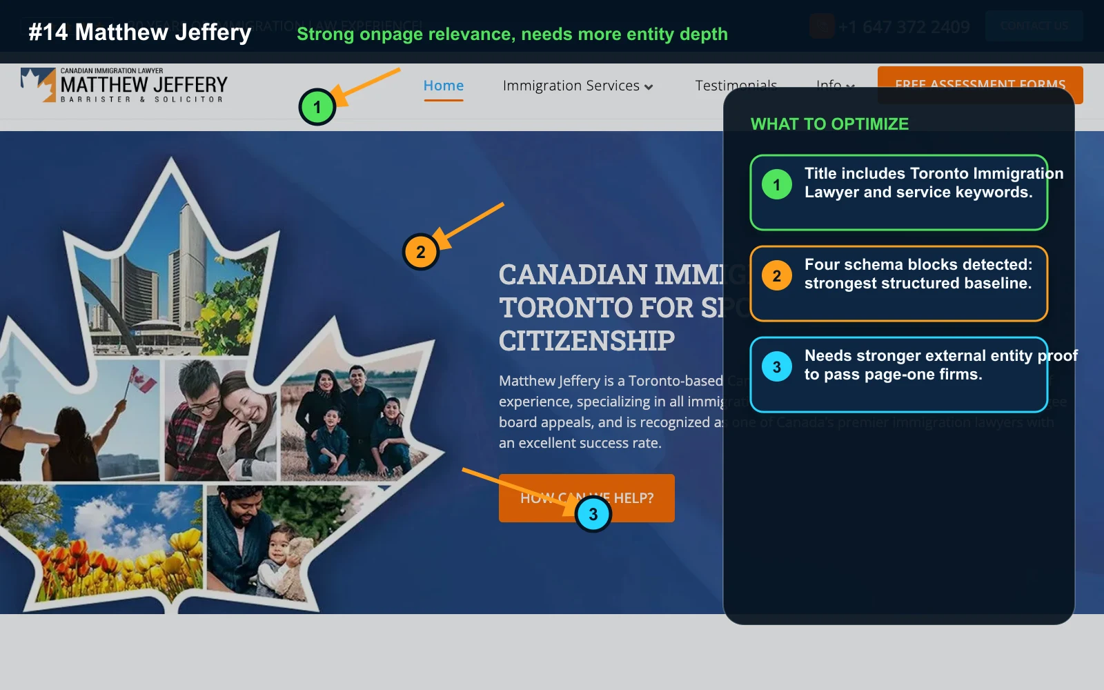 Annotated screenshot of Matthew Jeffery Law Firm website